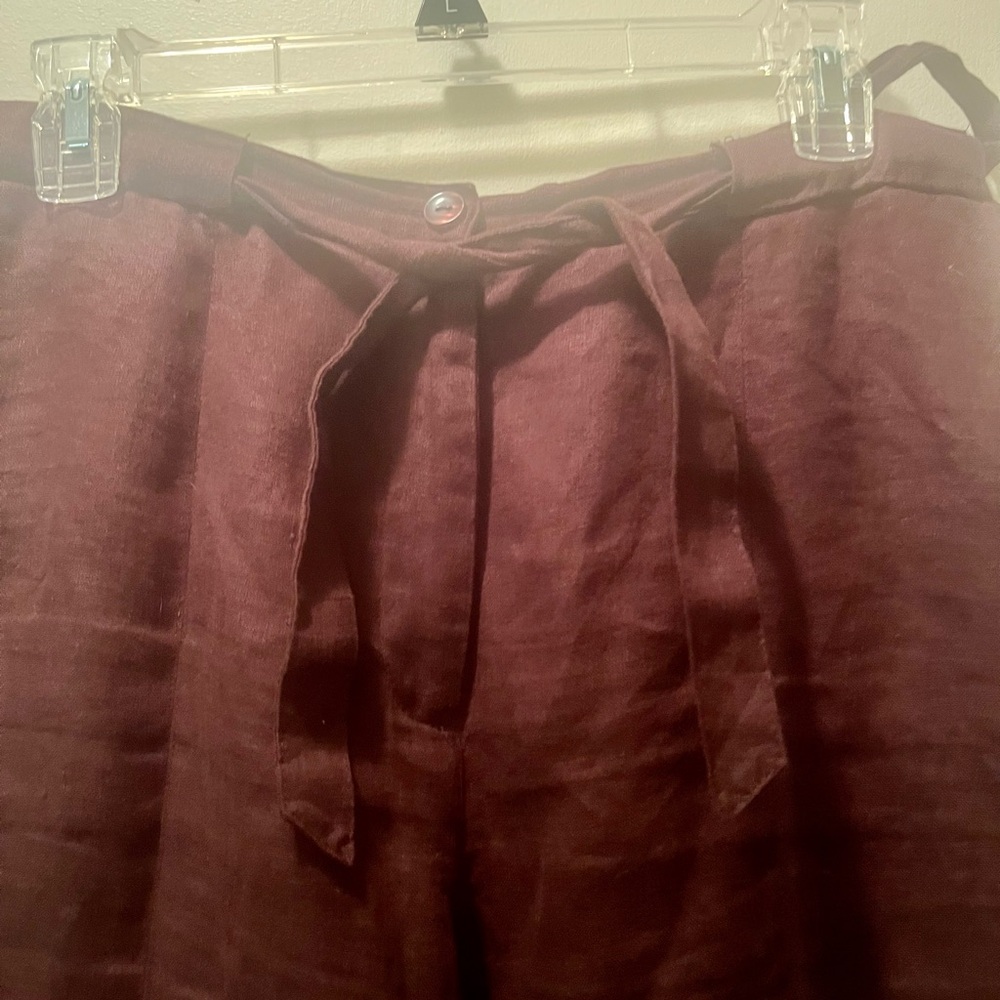 JM Collection Chocolate Brown linen Tie-Waist Pants size 14